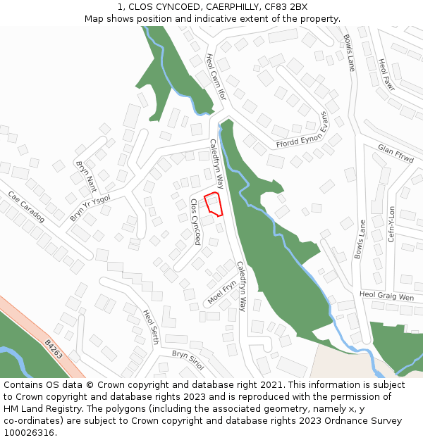 1, CLOS CYNCOED, CAERPHILLY, CF83 2BX: Location map and indicative extent of plot