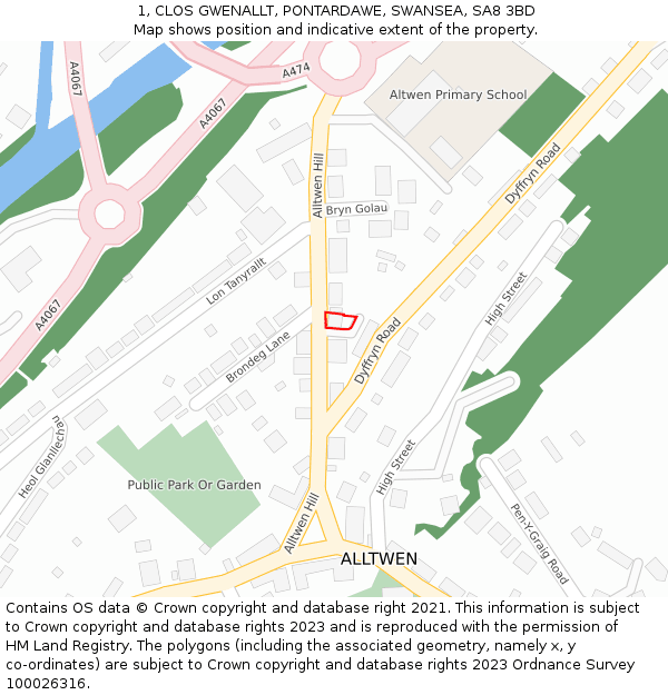 1, CLOS GWENALLT, PONTARDAWE, SWANSEA, SA8 3BD: Location map and indicative extent of plot