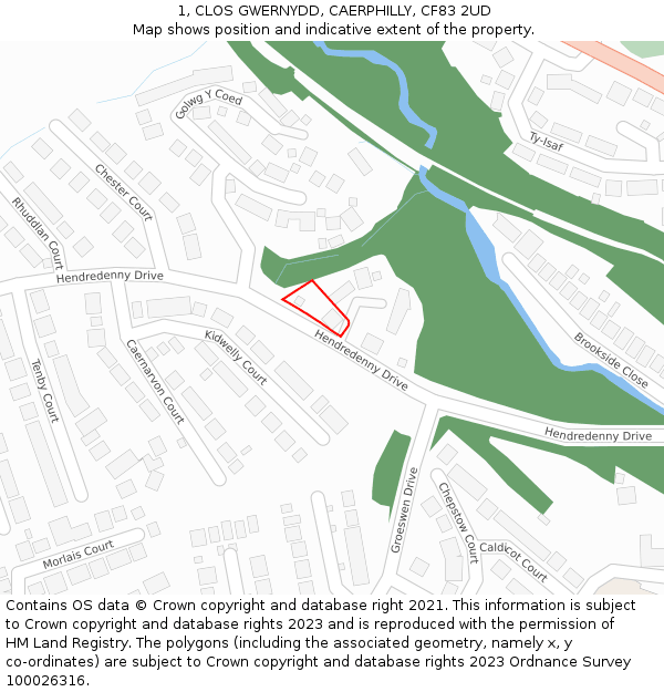 1, CLOS GWERNYDD, CAERPHILLY, CF83 2UD: Location map and indicative extent of plot