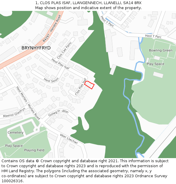 1, CLOS PLAS ISAF, LLANGENNECH, LLANELLI, SA14 8RX: Location map and indicative extent of plot