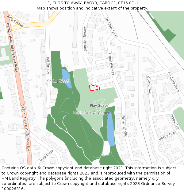 1, CLOS TYLAWAY, RADYR, CARDIFF, CF15 8DU: Location map and indicative extent of plot