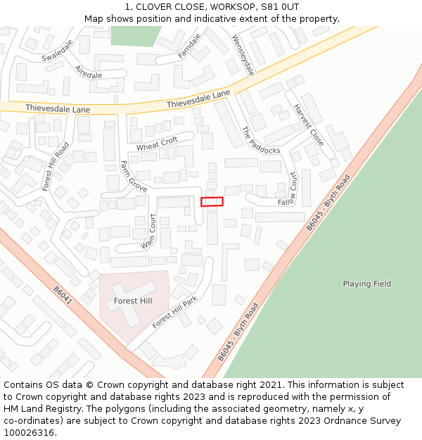 1, CLOVER CLOSE, WORKSOP, S81 0UT: Location map and indicative extent of plot