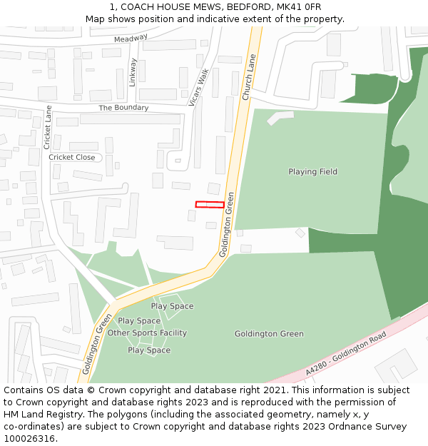 1, COACH HOUSE MEWS, BEDFORD, MK41 0FR: Location map and indicative extent of plot