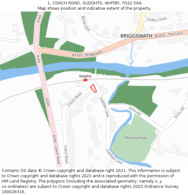 1, COACH ROAD, SLEIGHTS, WHITBY, YO22 5AA: Location map and indicative extent of plot