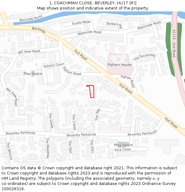 1, COACHMAN CLOSE, BEVERLEY, HU17 0FZ: Location map and indicative extent of plot