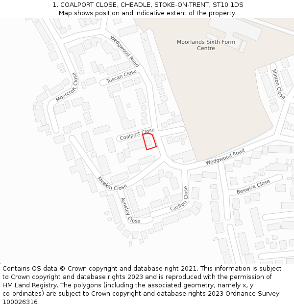 1, COALPORT CLOSE, CHEADLE, STOKE-ON-TRENT, ST10 1DS: Location map and indicative extent of plot