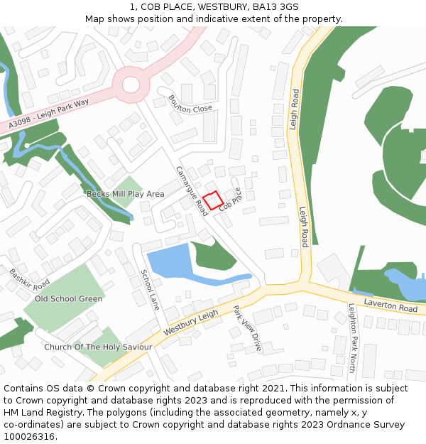 1, COB PLACE, WESTBURY, BA13 3GS: Location map and indicative extent of plot