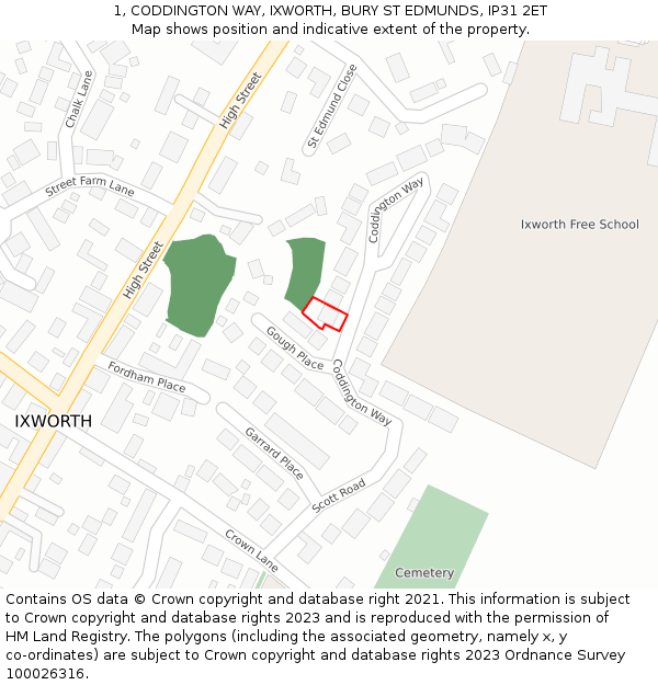 1, CODDINGTON WAY, IXWORTH, BURY ST EDMUNDS, IP31 2ET: Location map and indicative extent of plot