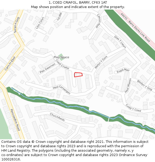 1, COED CRIAFOL, BARRY, CF63 1AT: Location map and indicative extent of plot