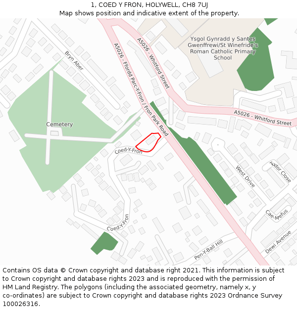 1, COED Y FRON, HOLYWELL, CH8 7UJ: Location map and indicative extent of plot