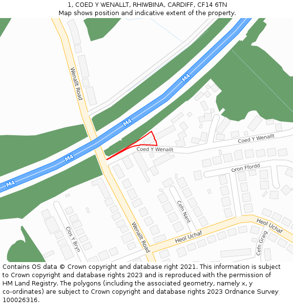 1, COED Y WENALLT, RHIWBINA, CARDIFF, CF14 6TN: Location map and indicative extent of plot