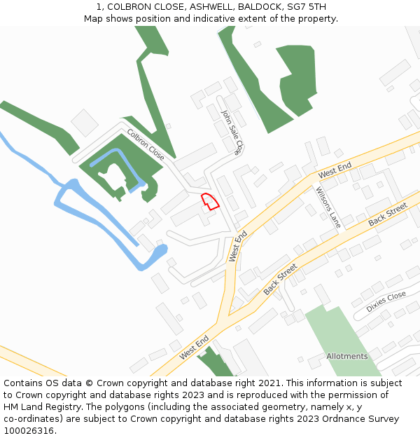 1, COLBRON CLOSE, ASHWELL, BALDOCK, SG7 5TH: Location map and indicative extent of plot