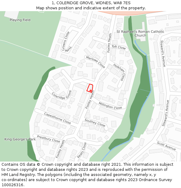 1, COLERIDGE GROVE, WIDNES, WA8 7ES: Location map and indicative extent of plot