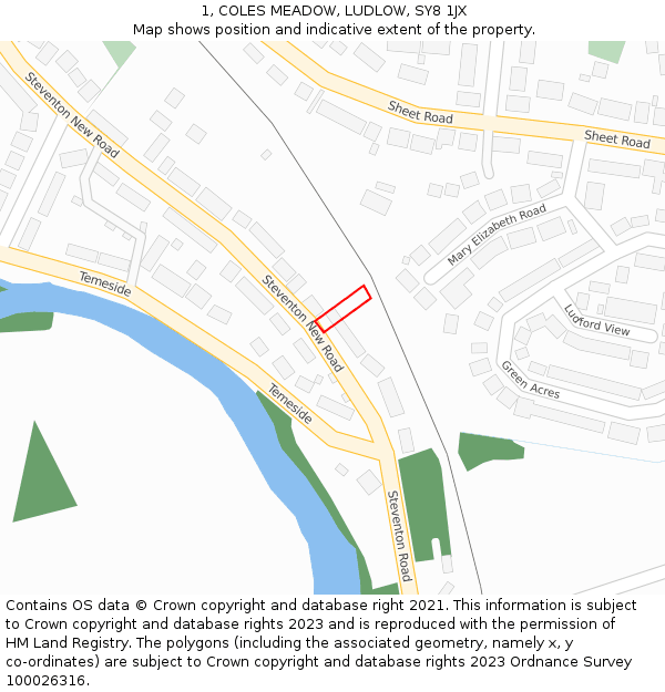 1, COLES MEADOW, LUDLOW, SY8 1JX: Location map and indicative extent of plot