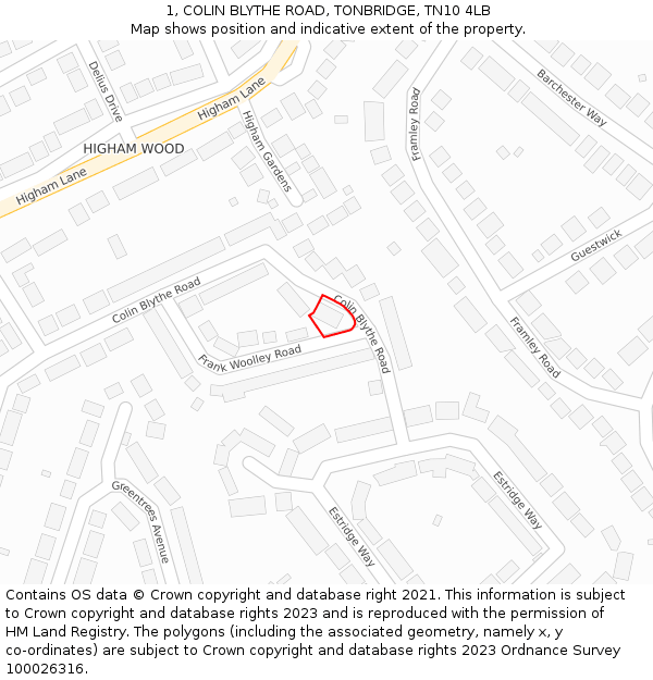 1, COLIN BLYTHE ROAD, TONBRIDGE, TN10 4LB: Location map and indicative extent of plot