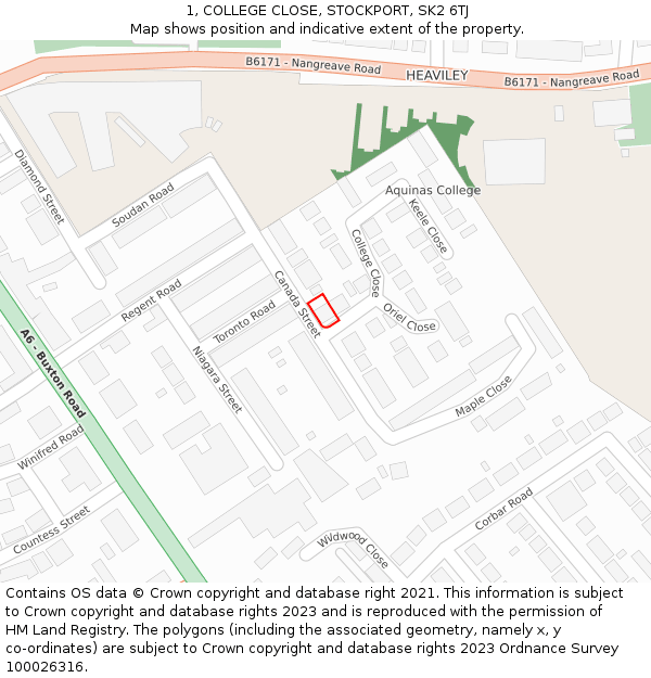 1, COLLEGE CLOSE, STOCKPORT, SK2 6TJ: Location map and indicative extent of plot