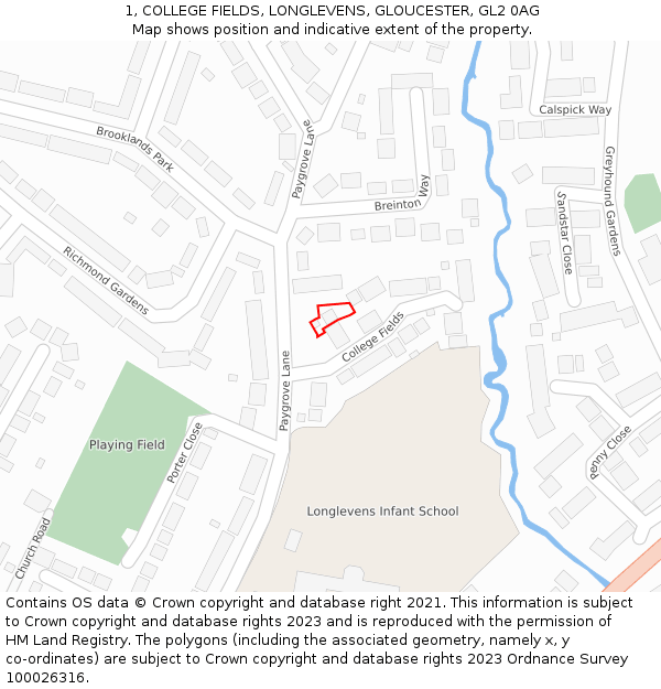 1, COLLEGE FIELDS, LONGLEVENS, GLOUCESTER, GL2 0AG: Location map and indicative extent of plot