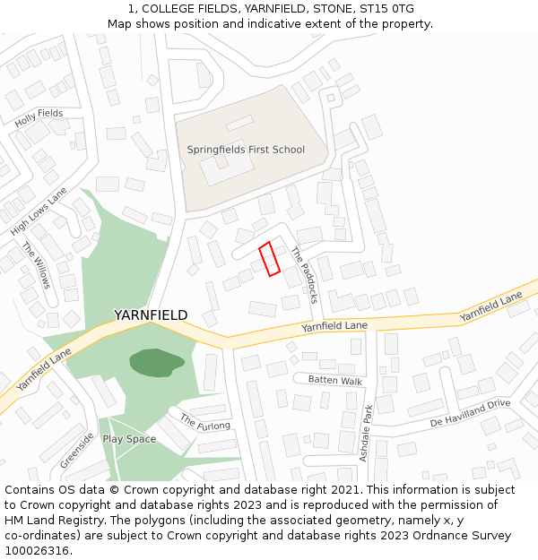 1, COLLEGE FIELDS, YARNFIELD, STONE, ST15 0TG: Location map and indicative extent of plot