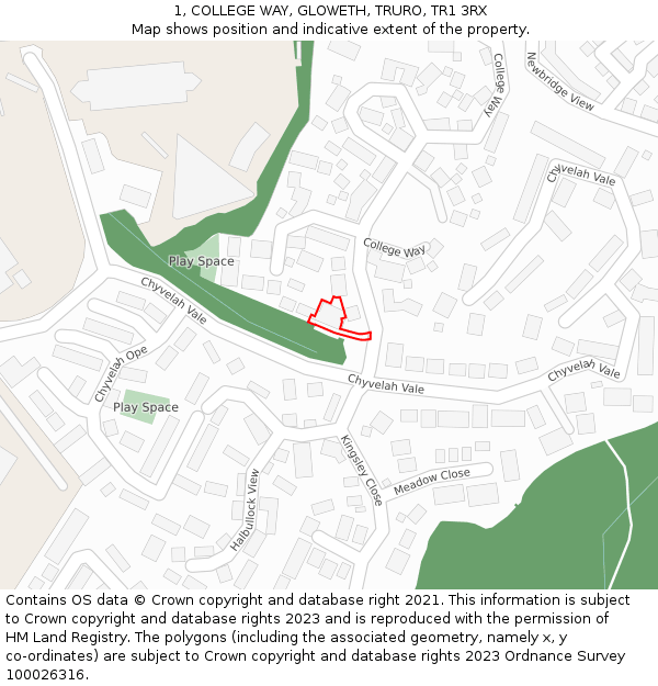 1, COLLEGE WAY, GLOWETH, TRURO, TR1 3RX: Location map and indicative extent of plot