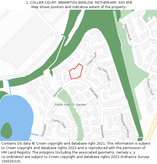 1, COLLIER COURT, BRAMPTON BIERLOW, ROTHERHAM, S63 6FB: Location map and indicative extent of plot