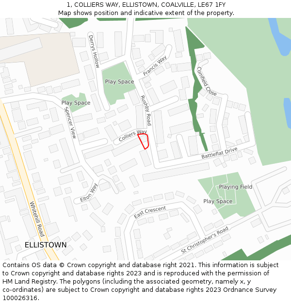 1, COLLIERS WAY, ELLISTOWN, COALVILLE, LE67 1FY: Location map and indicative extent of plot