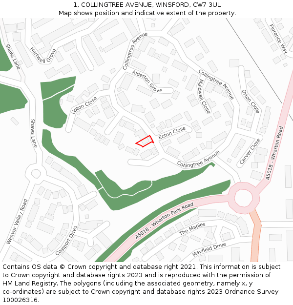 1, COLLINGTREE AVENUE, WINSFORD, CW7 3UL: Location map and indicative extent of plot