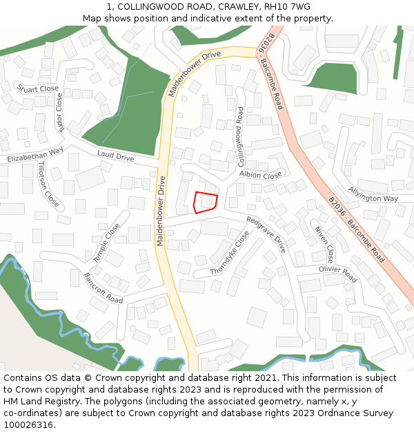 1, COLLINGWOOD ROAD, CRAWLEY, RH10 7WG: Location map and indicative extent of plot