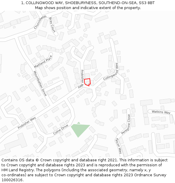 1, COLLINGWOOD WAY, SHOEBURYNESS, SOUTHEND-ON-SEA, SS3 8BT: Location map and indicative extent of plot