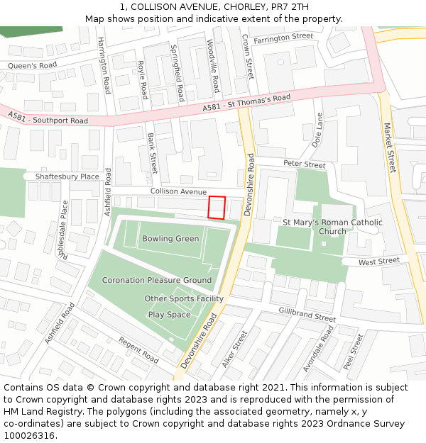 1, COLLISON AVENUE, CHORLEY, PR7 2TH: Location map and indicative extent of plot
