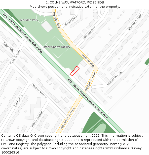 1, COLNE WAY, WATFORD, WD25 9DB: Location map and indicative extent of plot