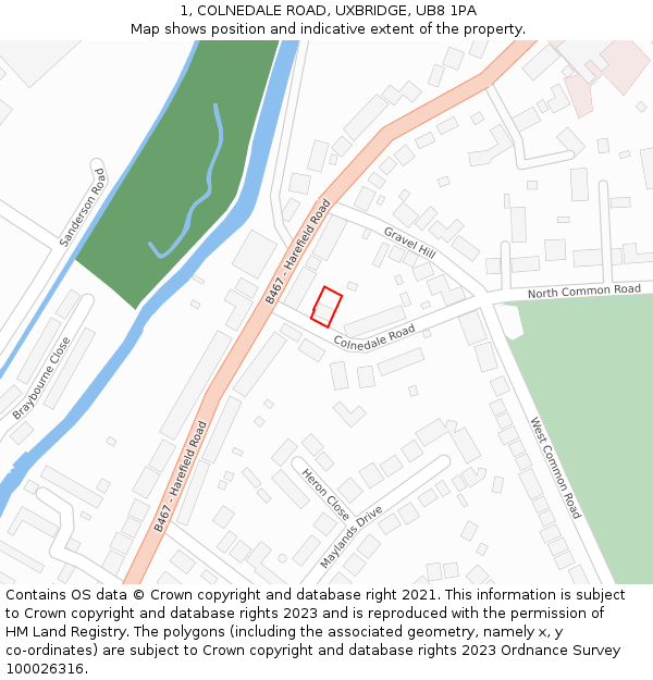 1, COLNEDALE ROAD, UXBRIDGE, UB8 1PA: Location map and indicative extent of plot