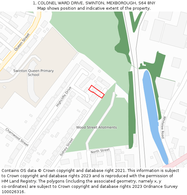 1, COLONEL WARD DRIVE, SWINTON, MEXBOROUGH, S64 8NY: Location map and indicative extent of plot