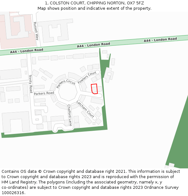 1, COLSTON COURT, CHIPPING NORTON, OX7 5FZ: Location map and indicative extent of plot