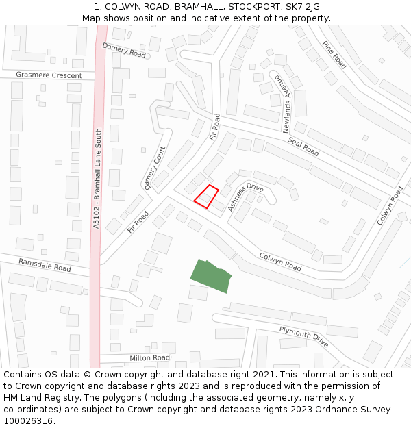 1, COLWYN ROAD, BRAMHALL, STOCKPORT, SK7 2JG: Location map and indicative extent of plot