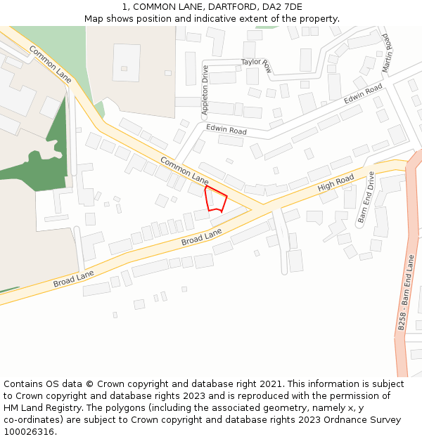 1, COMMON LANE, DARTFORD, DA2 7DE: Location map and indicative extent of plot