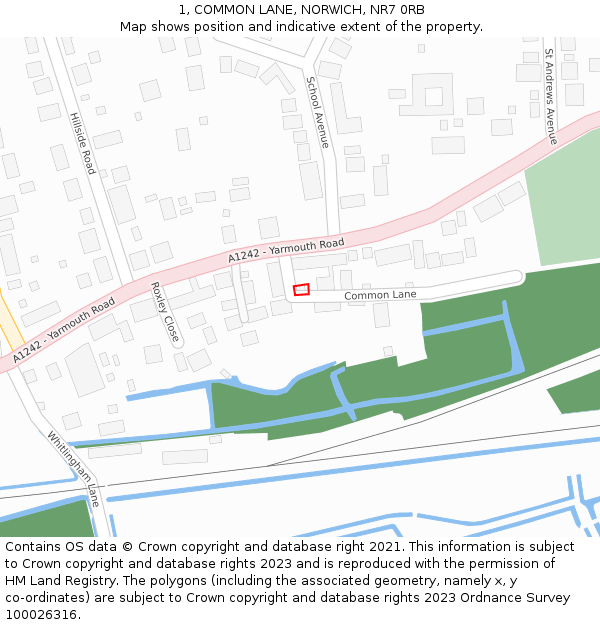 1, COMMON LANE, NORWICH, NR7 0RB: Location map and indicative extent of plot