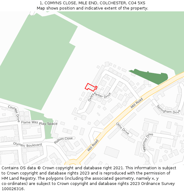 1, COMYNS CLOSE, MILE END, COLCHESTER, CO4 5XS: Location map and indicative extent of plot