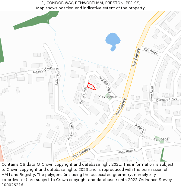 1, CONDOR WAY, PENWORTHAM, PRESTON, PR1 9SJ: Location map and indicative extent of plot