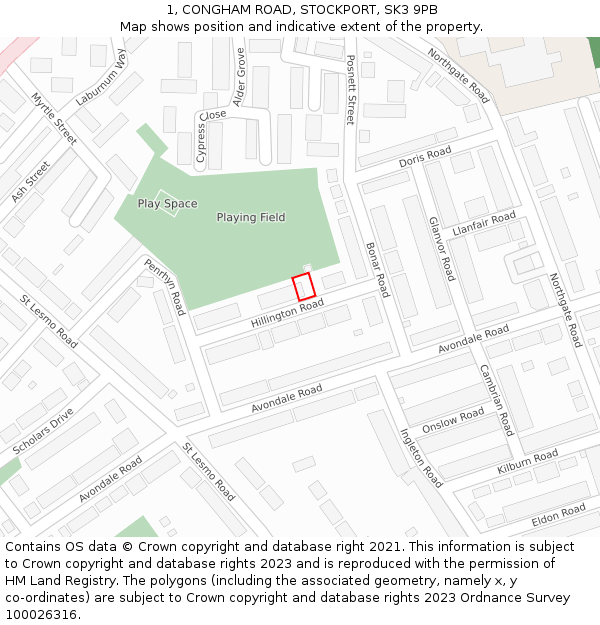 1, CONGHAM ROAD, STOCKPORT, SK3 9PB: Location map and indicative extent of plot