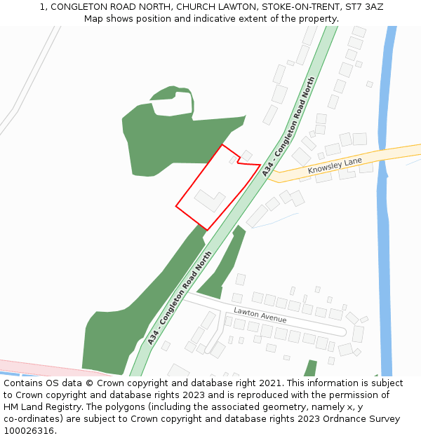 1, CONGLETON ROAD NORTH, CHURCH LAWTON, STOKE-ON-TRENT, ST7 3AZ: Location map and indicative extent of plot