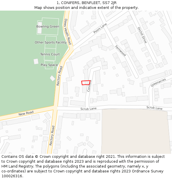 1, CONIFERS, BENFLEET, SS7 2JR: Location map and indicative extent of plot