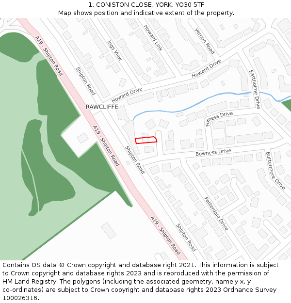 1, CONISTON CLOSE, YORK, YO30 5TF: Location map and indicative extent of plot