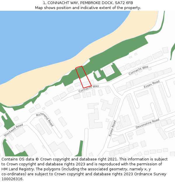 1, CONNACHT WAY, PEMBROKE DOCK, SA72 6FB: Location map and indicative extent of plot