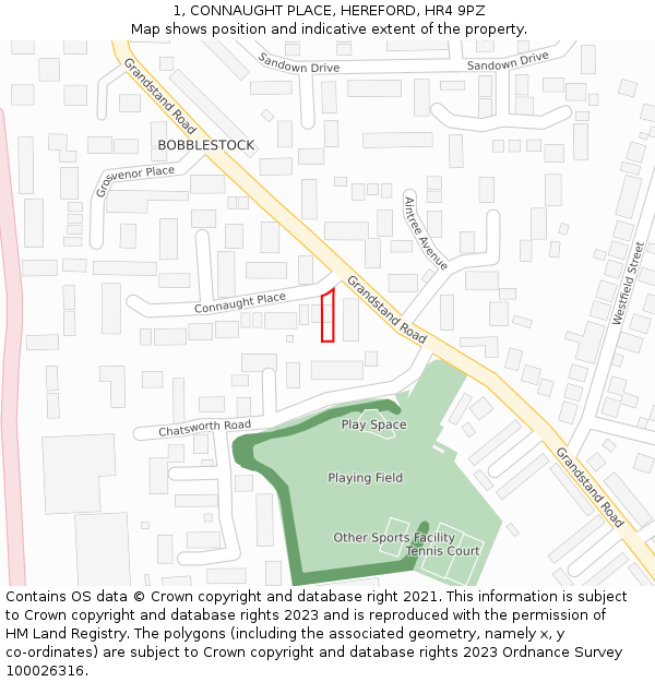 1, CONNAUGHT PLACE, HEREFORD, HR4 9PZ: Location map and indicative extent of plot