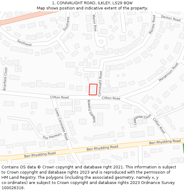 1, CONNAUGHT ROAD, ILKLEY, LS29 8QW: Location map and indicative extent of plot