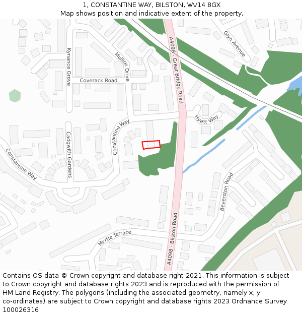 1, CONSTANTINE WAY, BILSTON, WV14 8GX: Location map and indicative extent of plot