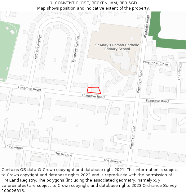 1, CONVENT CLOSE, BECKENHAM, BR3 5GD: Location map and indicative extent of plot