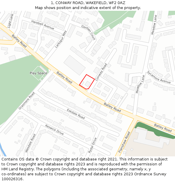 1, CONWAY ROAD, WAKEFIELD, WF2 0AZ: Location map and indicative extent of plot