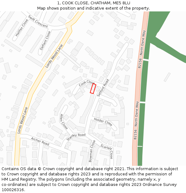 1, COOK CLOSE, CHATHAM, ME5 8LU: Location map and indicative extent of plot