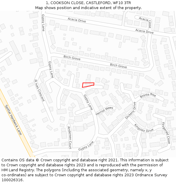 1, COOKSON CLOSE, CASTLEFORD, WF10 3TR: Location map and indicative extent of plot